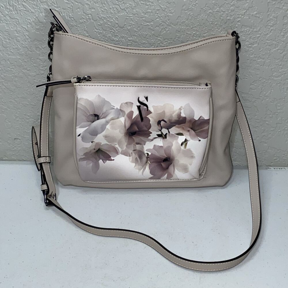 Simply Vera Vera Wang Remsen Adjustable Crossbody Bag Cream‎ Floral Design